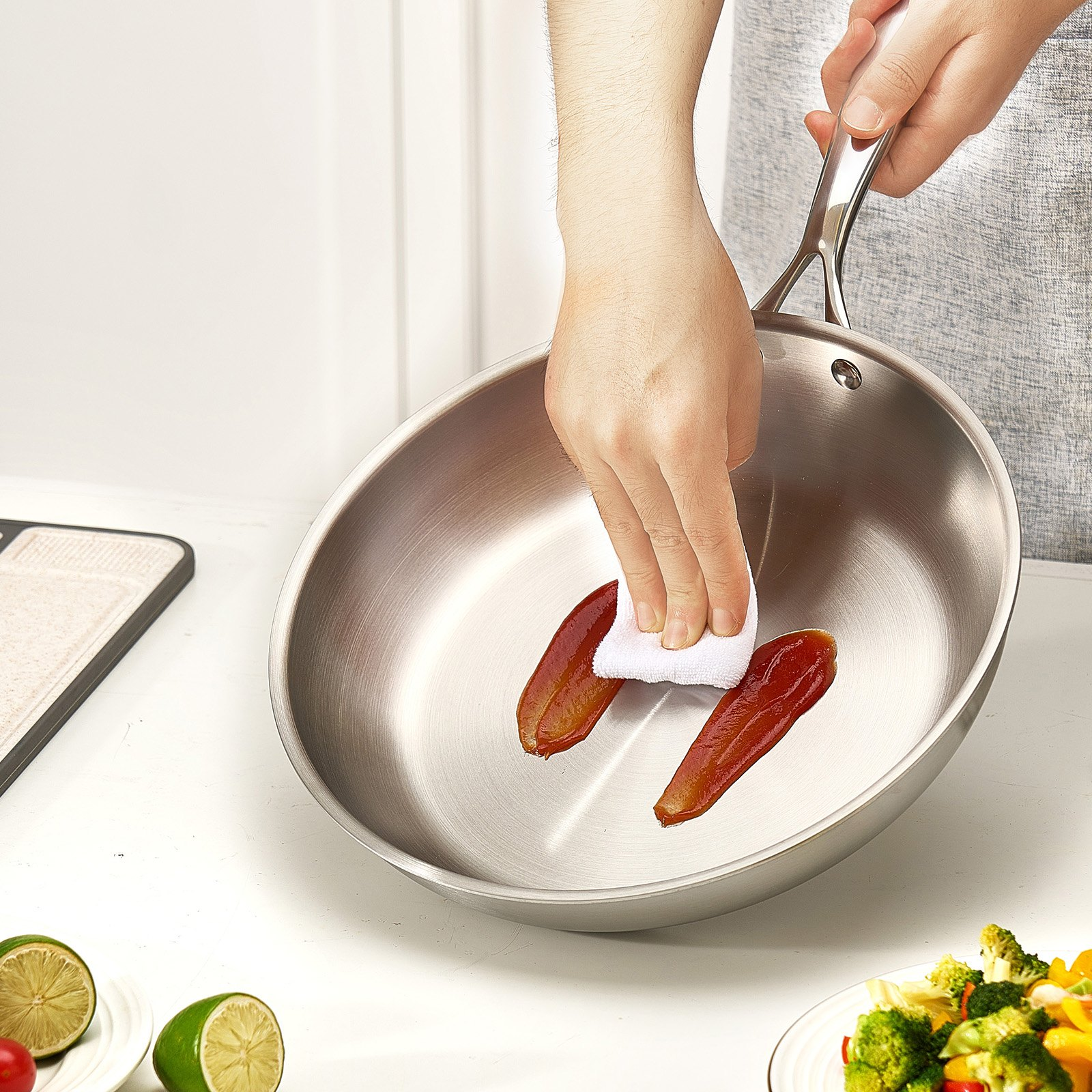 VEVOR Triply Stainless Steel Frying Pan 3Pcs 240 280 320mm for Dishwasher Silver