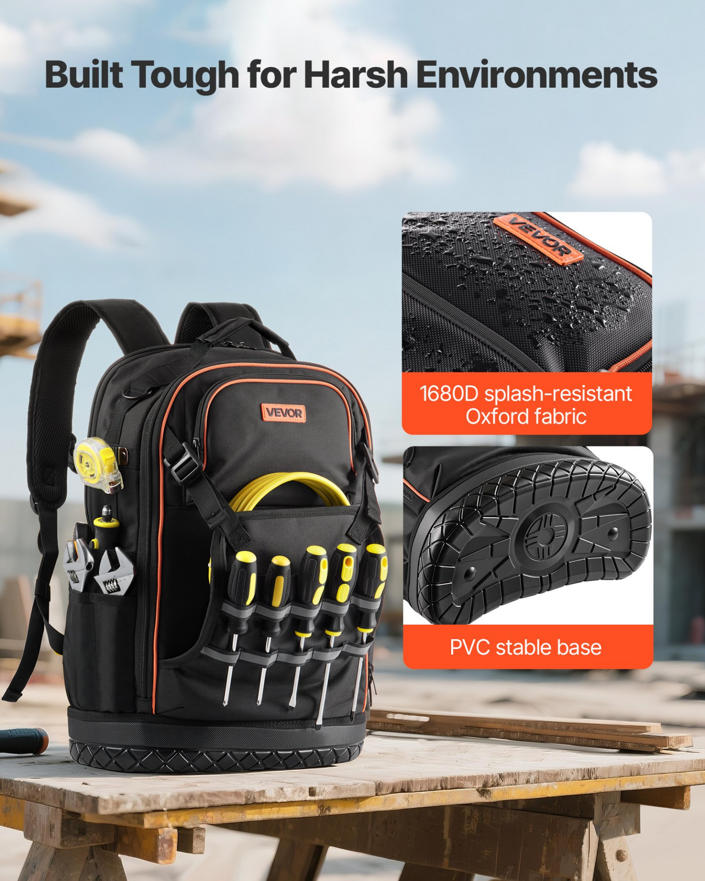 VEVOR Tool Backpack with Tools 65 Pockets Tear-resistant Jobsite Backpack