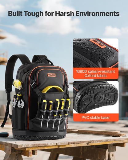 VEVOR Tool Backpack with Tools 65 Pockets Tear-resistant Jobsite Backpack