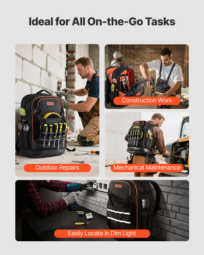 VEVOR Tool Backpack with Tools 65 Pockets Tear-resistant Jobsite Backpack