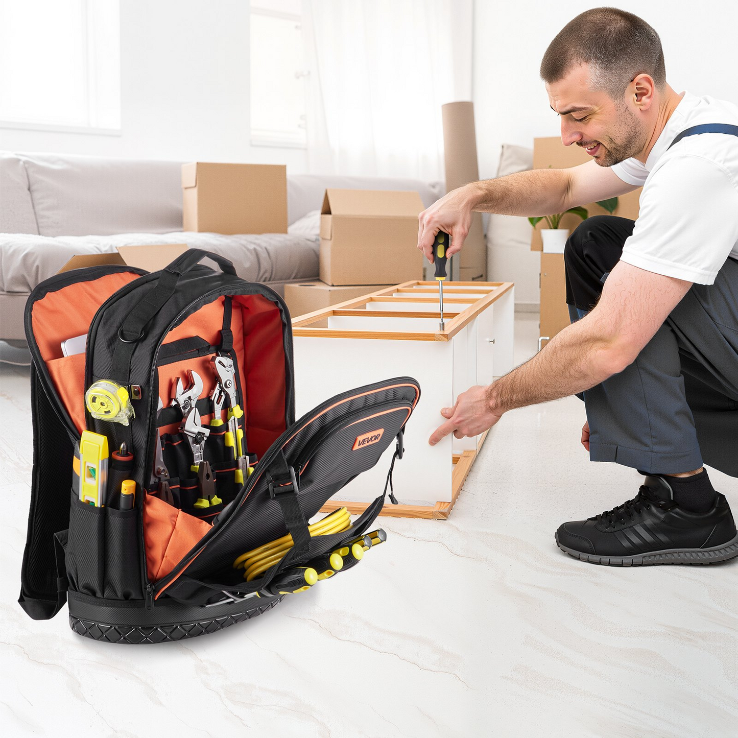 VEVOR Tool Backpack with Tools 65 Pockets Tear-resistant Jobsite Backpack