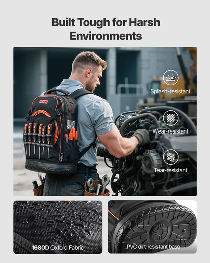 VEVOR Tool Backpack 65 Pockets Tear-resistant Jobsite Backpack for Electrician