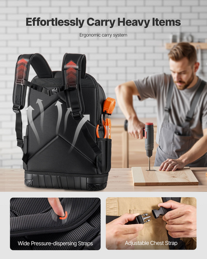 VEVOR Tool Backpack 65 Pockets Tear-resistant Jobsite Backpack for Electrician