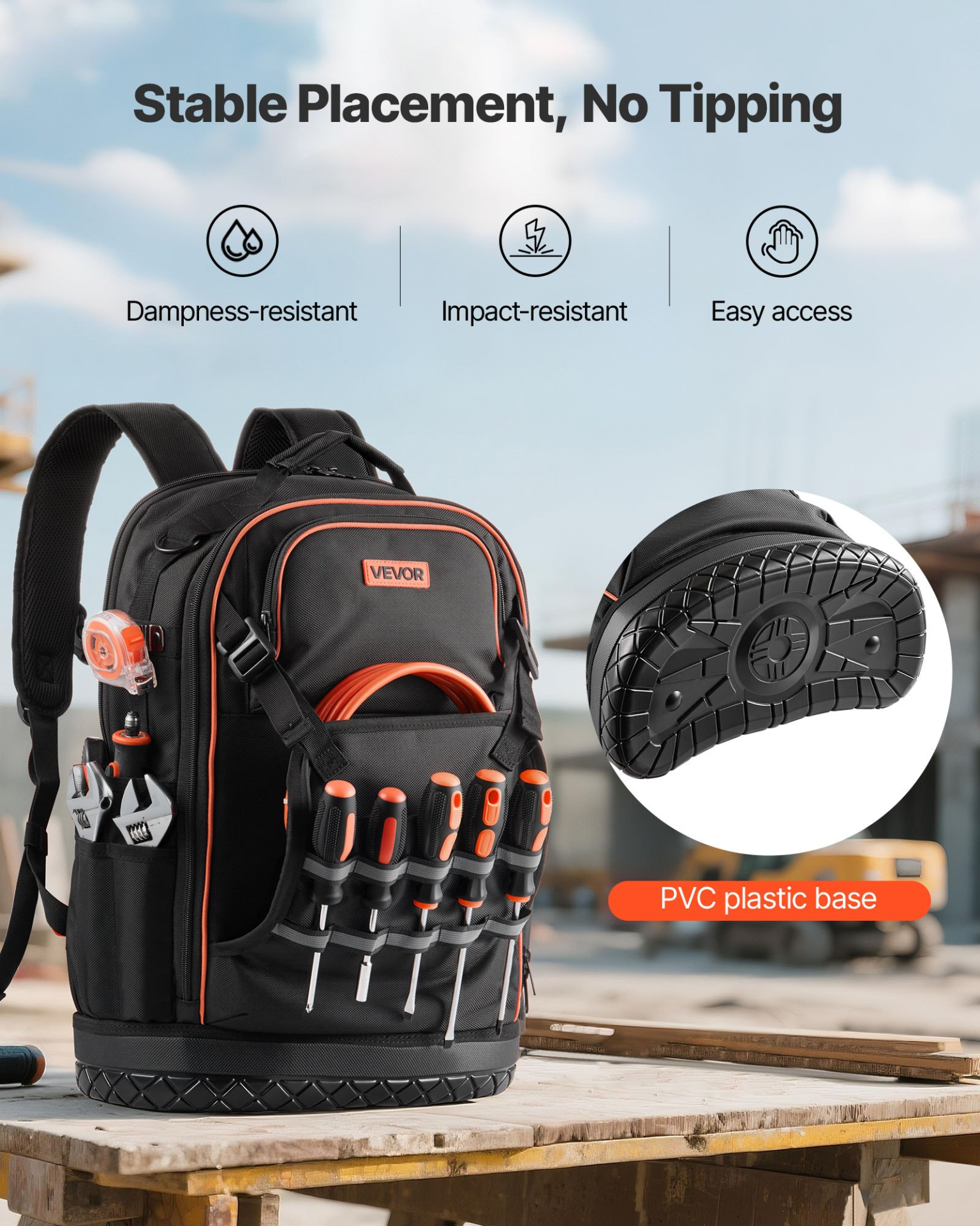 VEVOR Tool Backpack 65 Pockets Tear-resistant Jobsite Backpack for Electrician