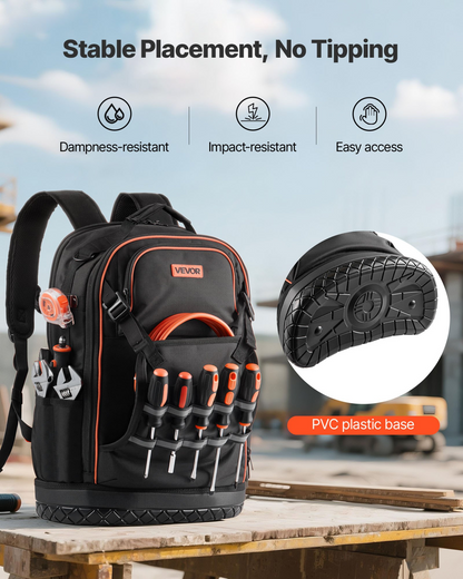 VEVOR Tool Backpack 65 Pockets Tear-resistant Jobsite Backpack for Electrician