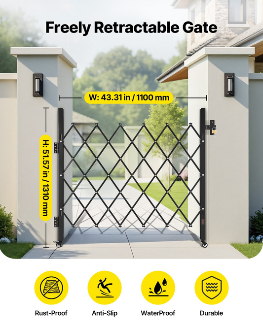 VEVOR Single Folding Security Gate Lockable Scissor Gate 43.31 x 51.57 in (WxH)