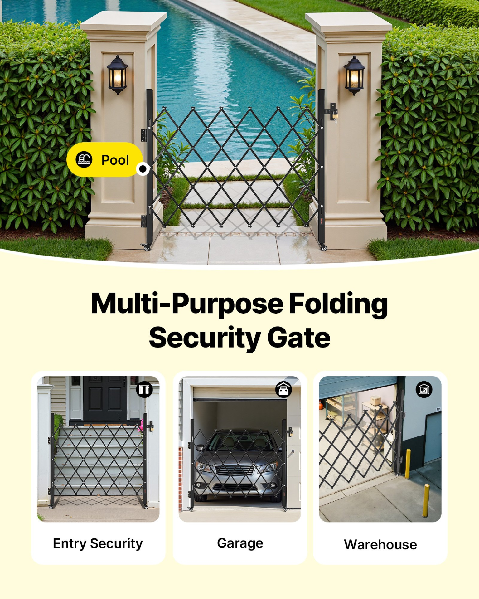 VEVOR Single Folding Security Gate Lockable Scissor Gate 43.31 x 51.57 in (WxH)