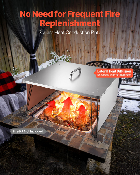 VEVOR Fire Pit Heat Deflector 645x645x370 mm Burner Cover Stainless Steel