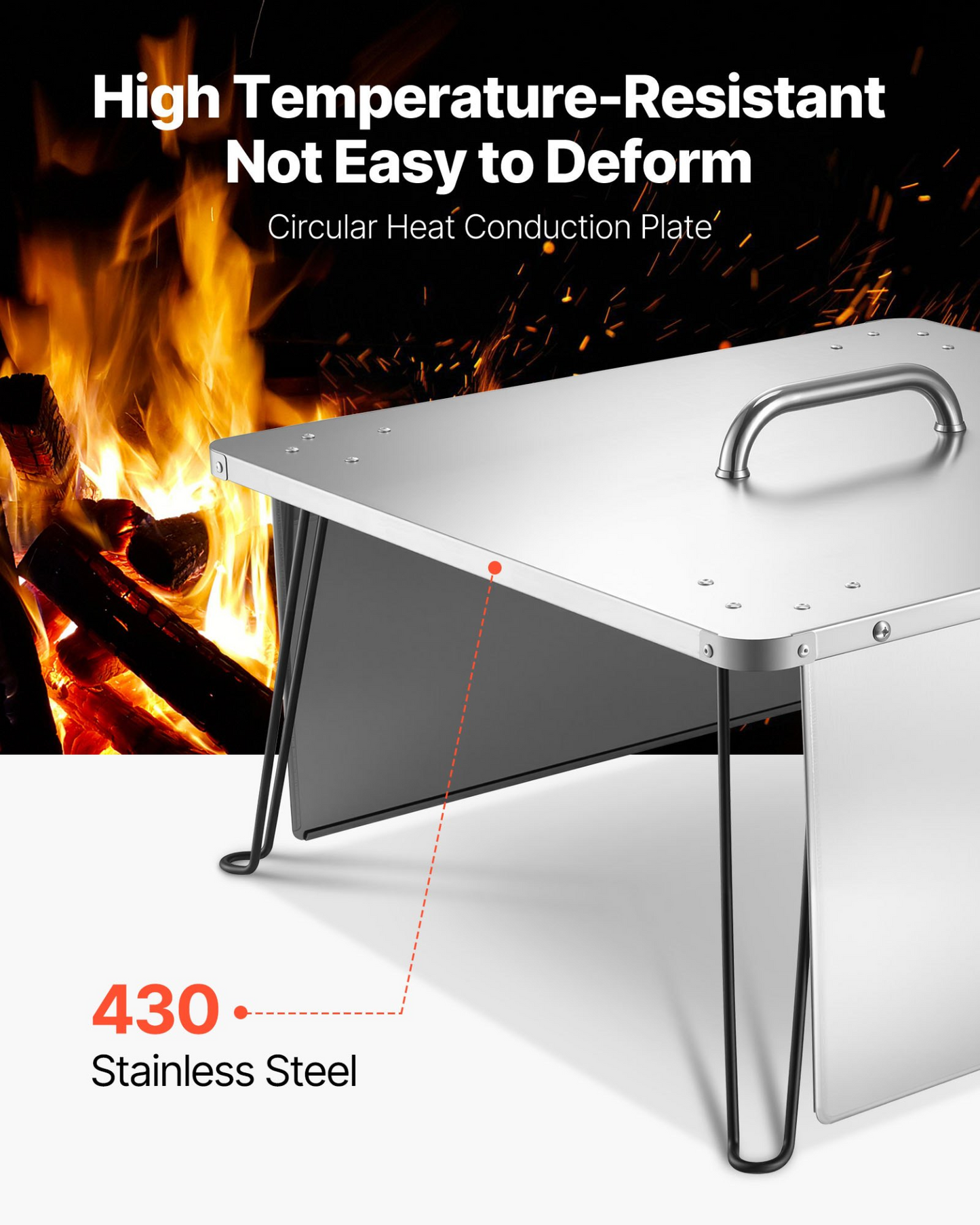 VEVOR Fire Pit Heat Deflector 645x645x370 mm Burner Cover Stainless Steel