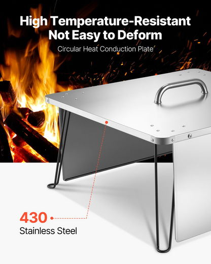 VEVOR Fire Pit Heat Deflector 645x645x370 mm Burner Cover Stainless Steel