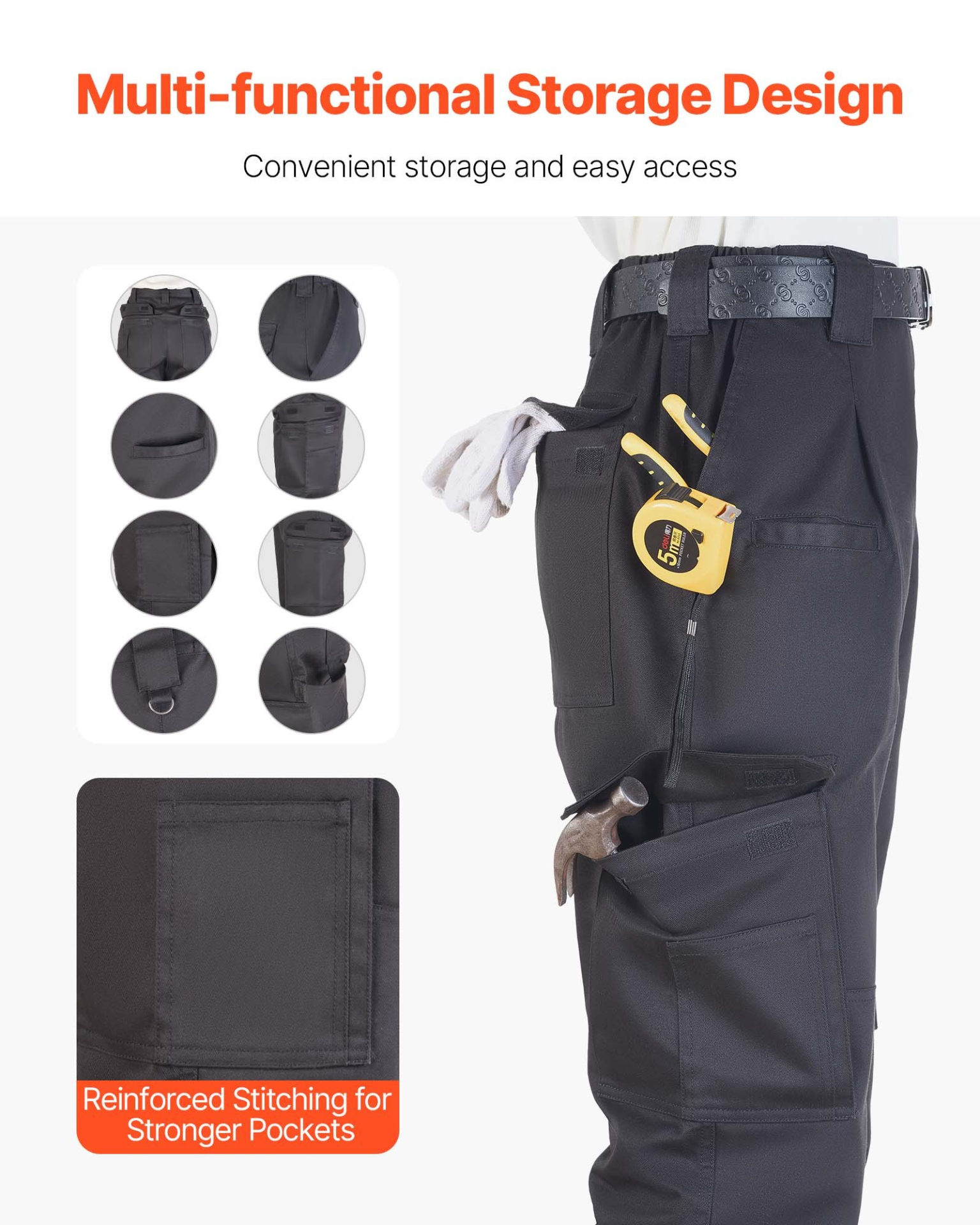 VEVOR FR Pants for Men Flame-Resistant Cargo Pants Multi-Pockets XL Size Black