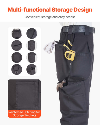 VEVOR FR Pants for Men Flame-Resistant Cargo Pants Multi-Pockets XL Size Black