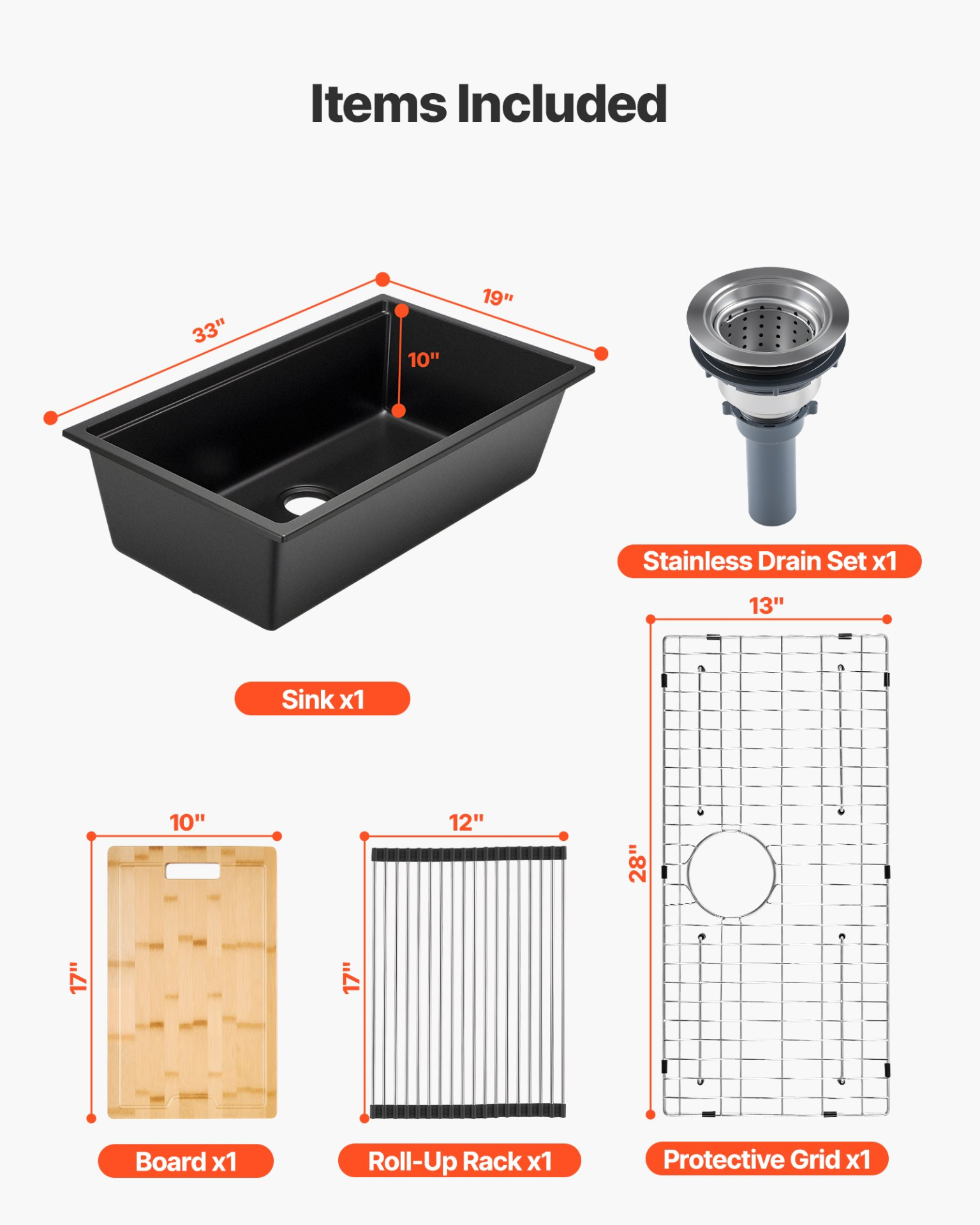 VEVOR 84 cm Granite Kitchen Sink Undermount Single Bowl Drop-In Basin for RV Bar