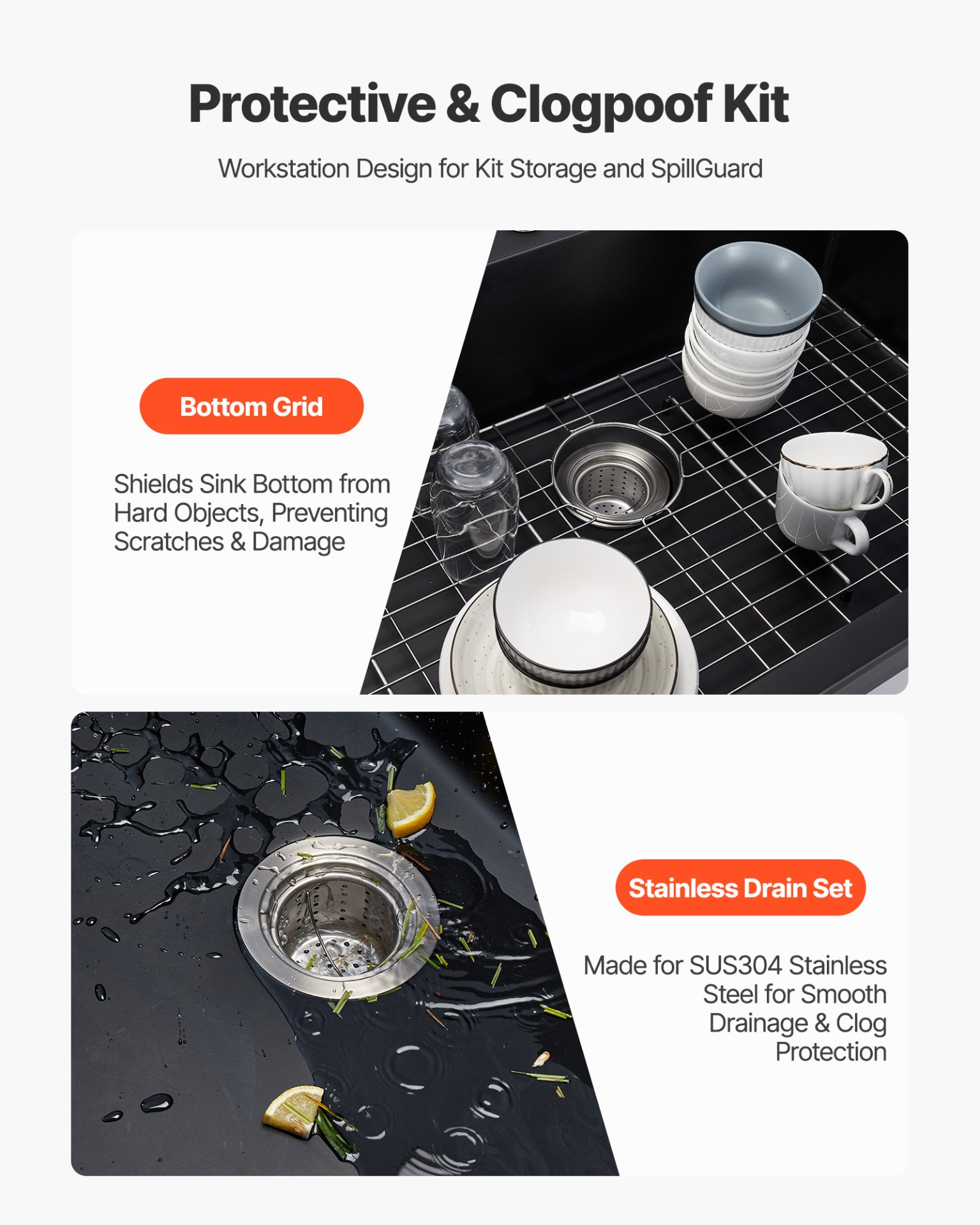 VEVOR 84 cm Granite Kitchen Sink Top Mount Single Bowl Drop-In Basin for RV Bar