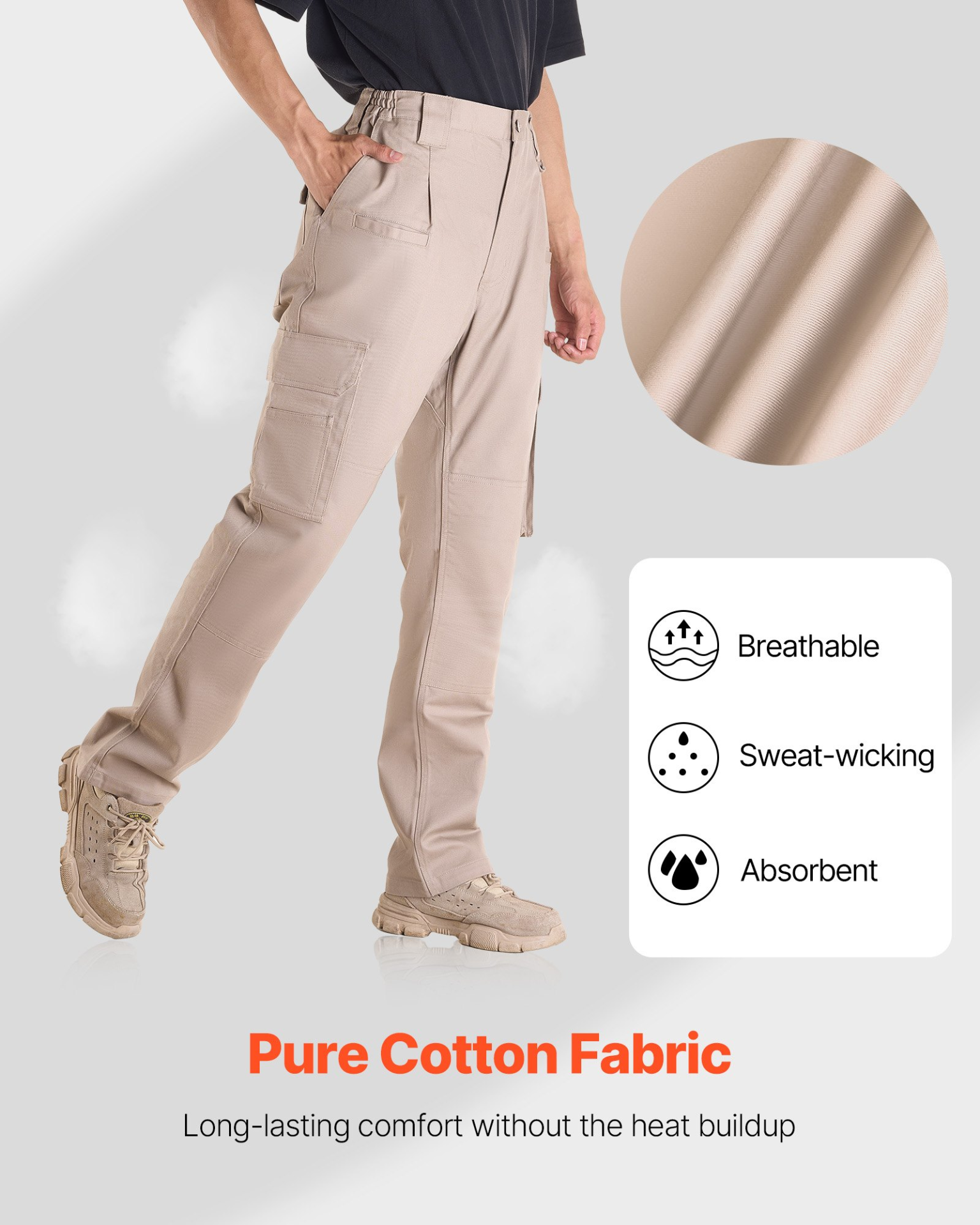 VEVOR FR Pants for Men Flame-Resistant Cargo Pants Multi-Pockets L Size Khaki