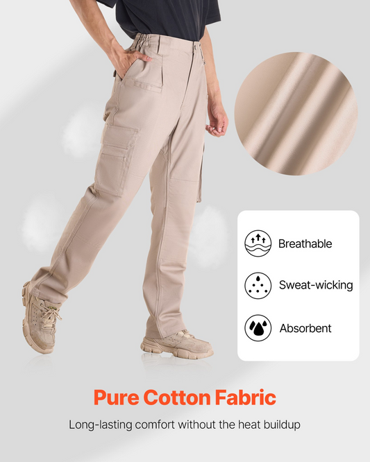 VEVOR FR Pants for Men Flame-Resistant Cargo Pants Multi-Pockets L Size Khaki