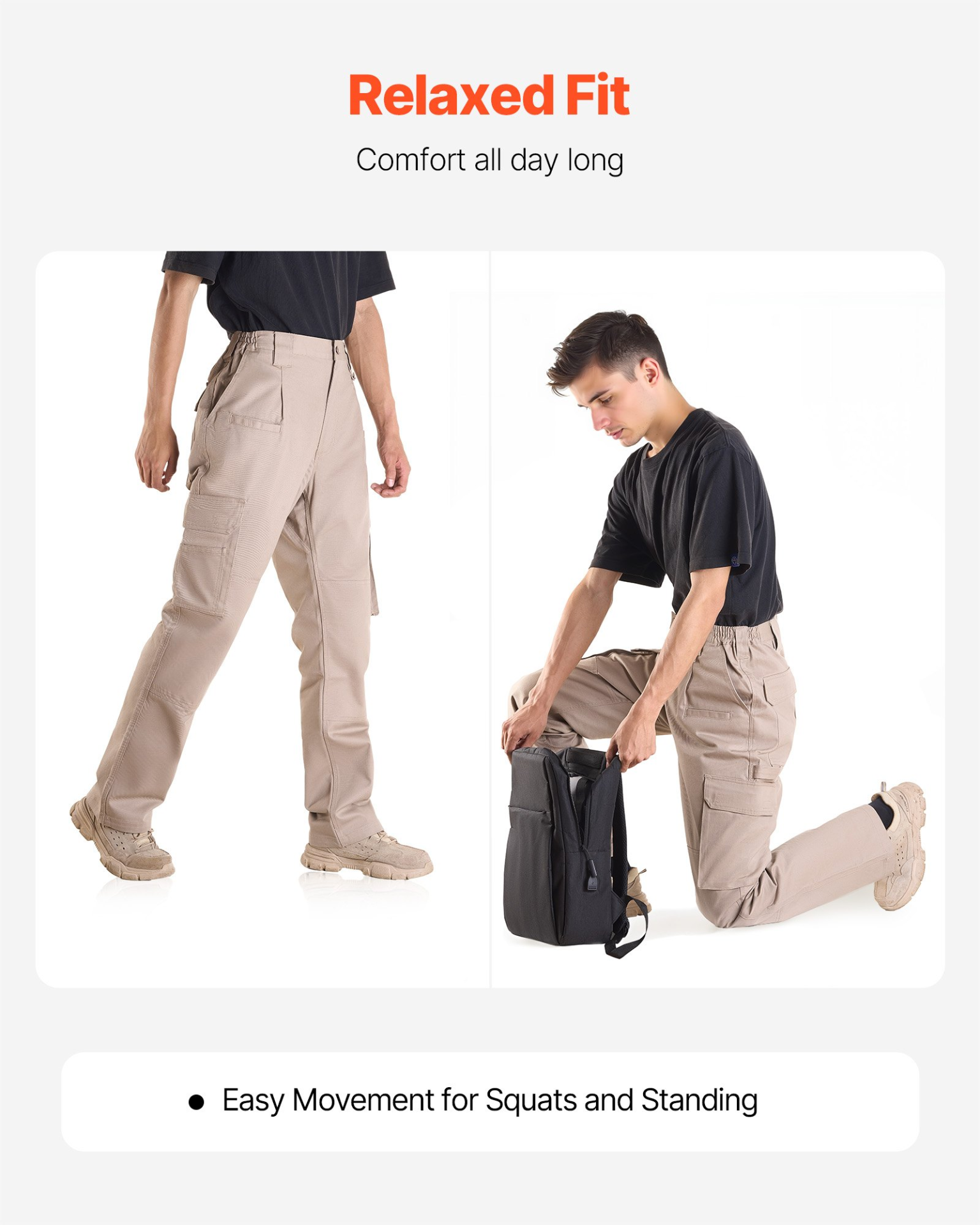 VEVOR FR Pants for Men Flame-Resistant Cargo Pants Multi-Pockets L Size Khaki