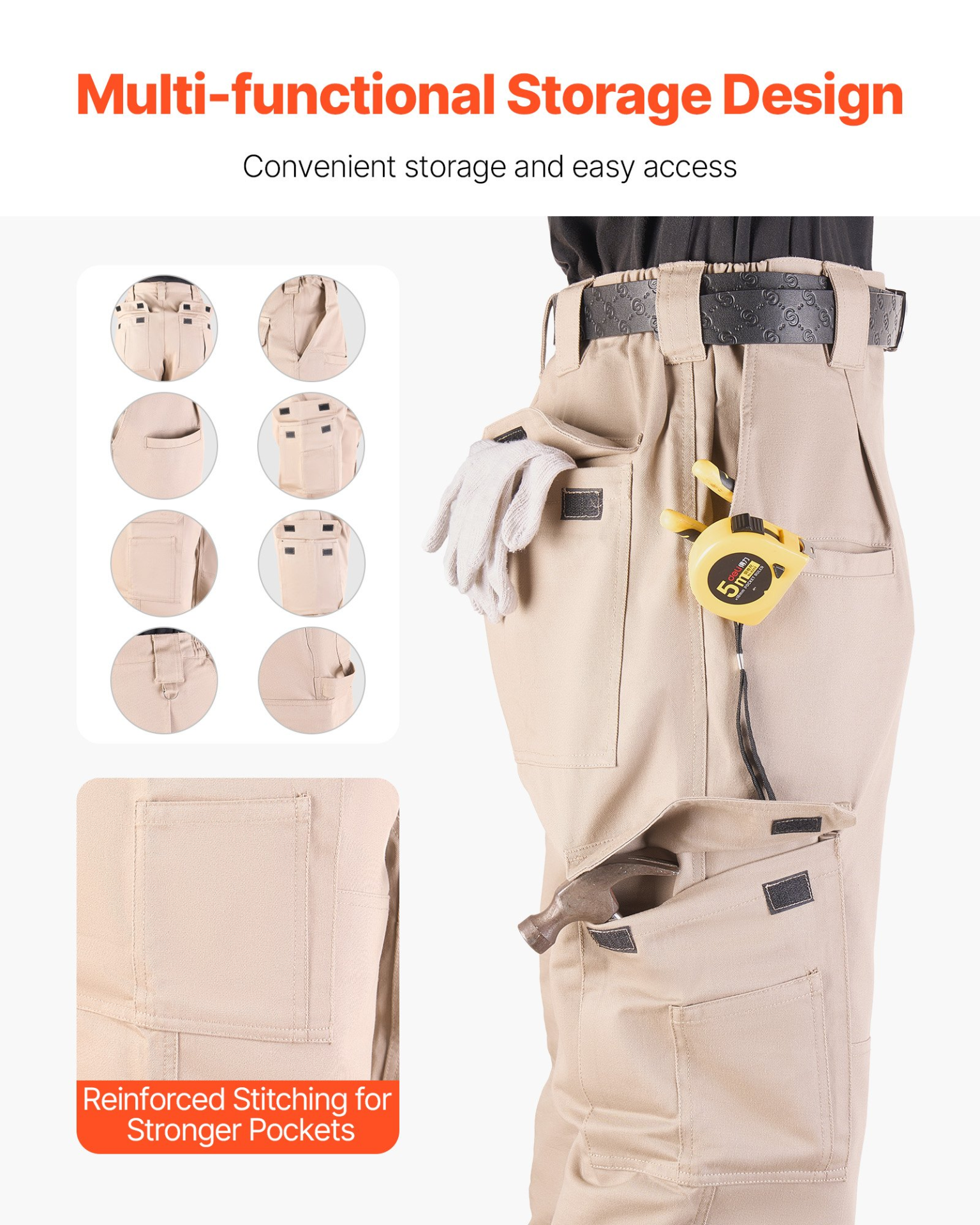 VEVOR FR Pants for Men Flame-Resistant Cargo Pants Multi-Pockets L Size Khaki
