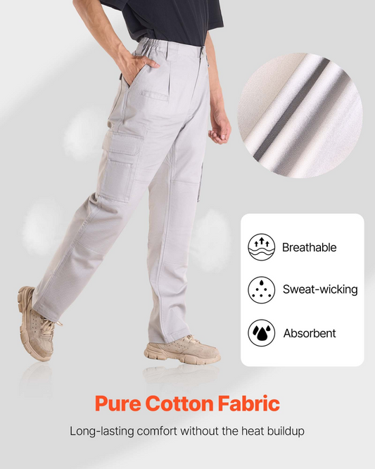 VEVOR FR Pants for Men Flame-Resistant Cargo Pants Multi-Pockets XL Size Gray