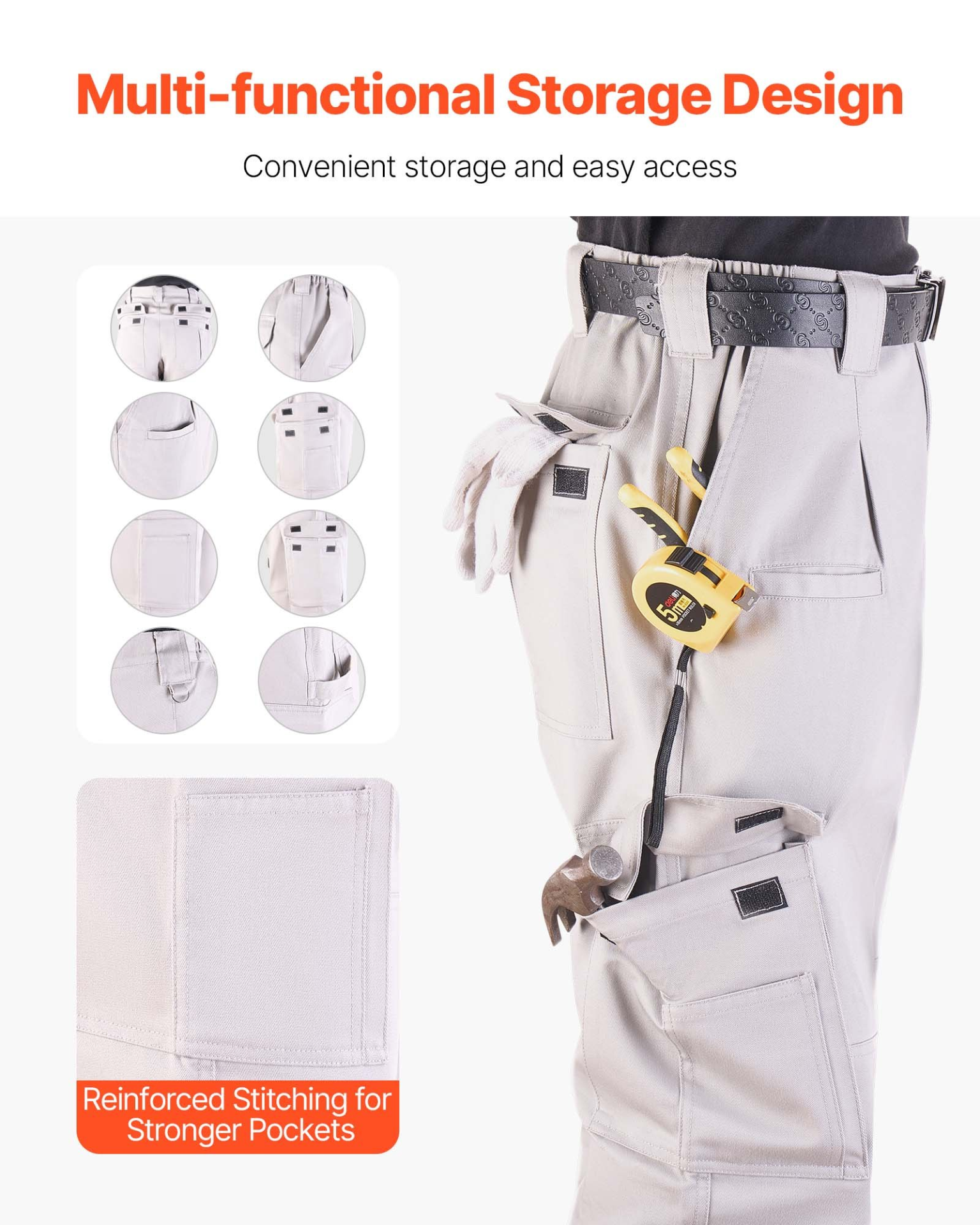 VEVOR FR Pants for Men Flame-Resistant Cargo Pants Multi-Pockets XL Size Gray