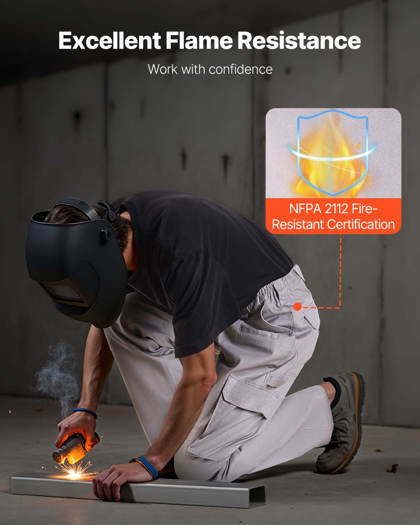 VEVOR FR Pants for Men Flame-Resistant Cargo Pants Multi-Pockets L Size Gray