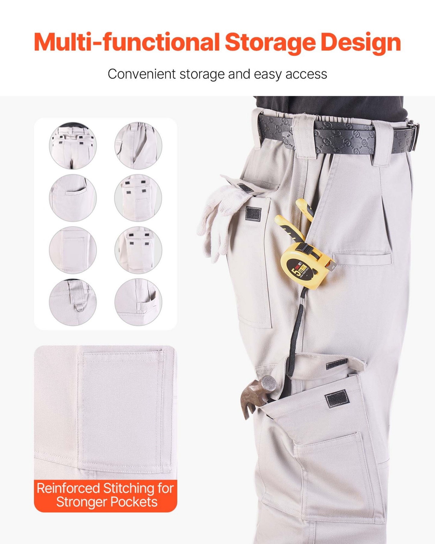VEVOR FR Pants for Men Flame-Resistant Cargo Pants Multi-Pockets L Size Gray
