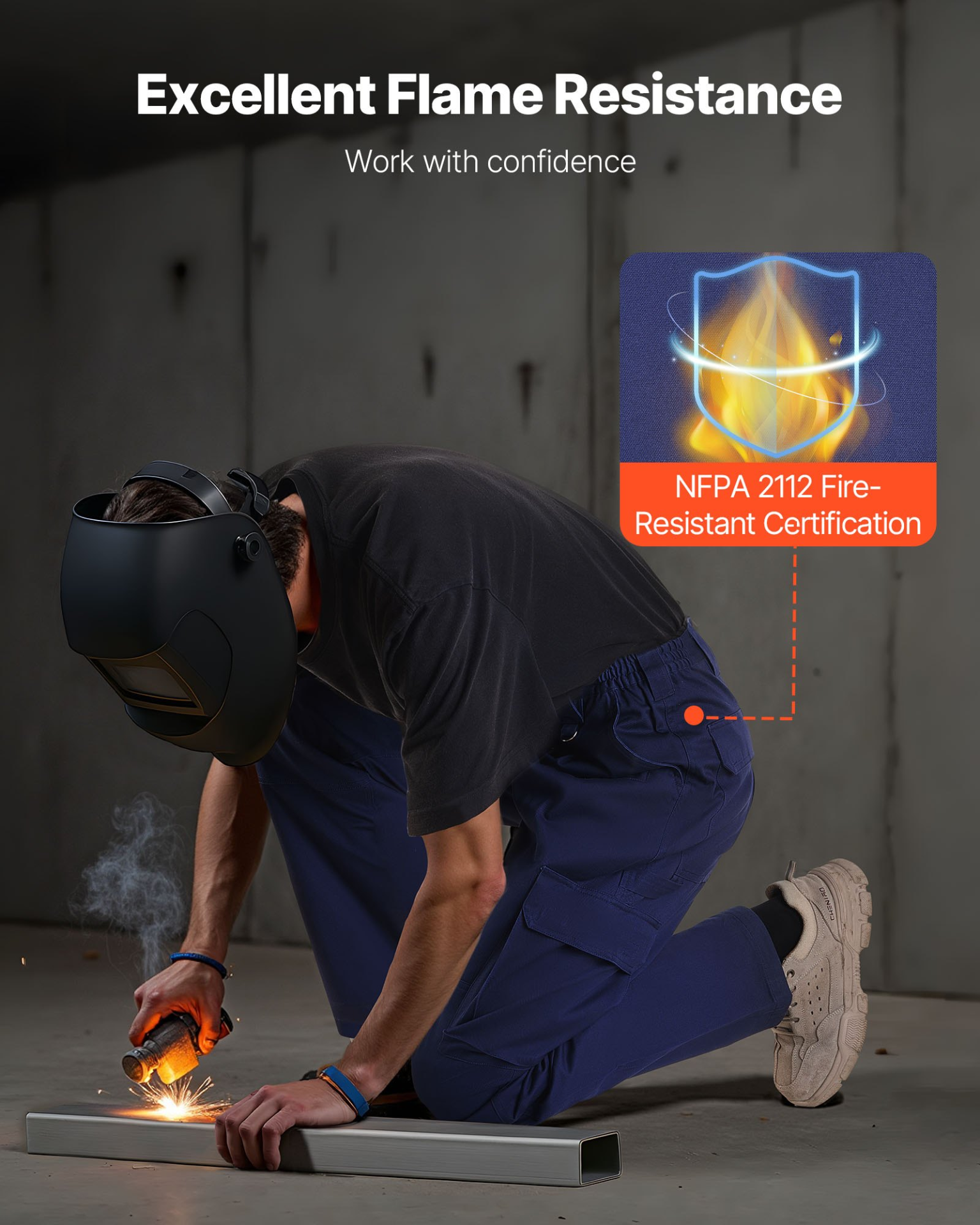 VEVOR FR Pants for Men Flame-Resistant Cargo Pants Multi-Pockets L Dark Blue