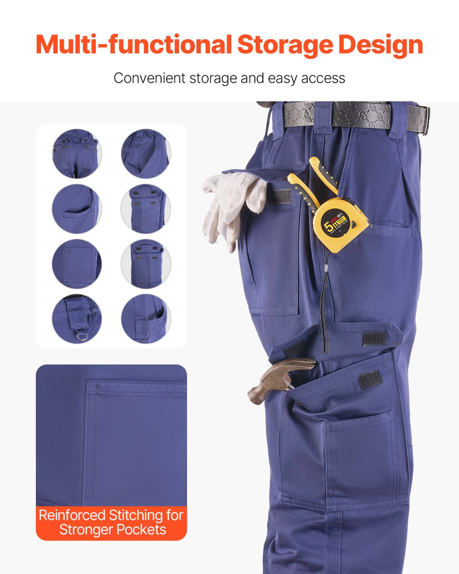 VEVOR FR Pants for Men Flame-Resistant Cargo Pants Multi-Pockets L Dark Blue