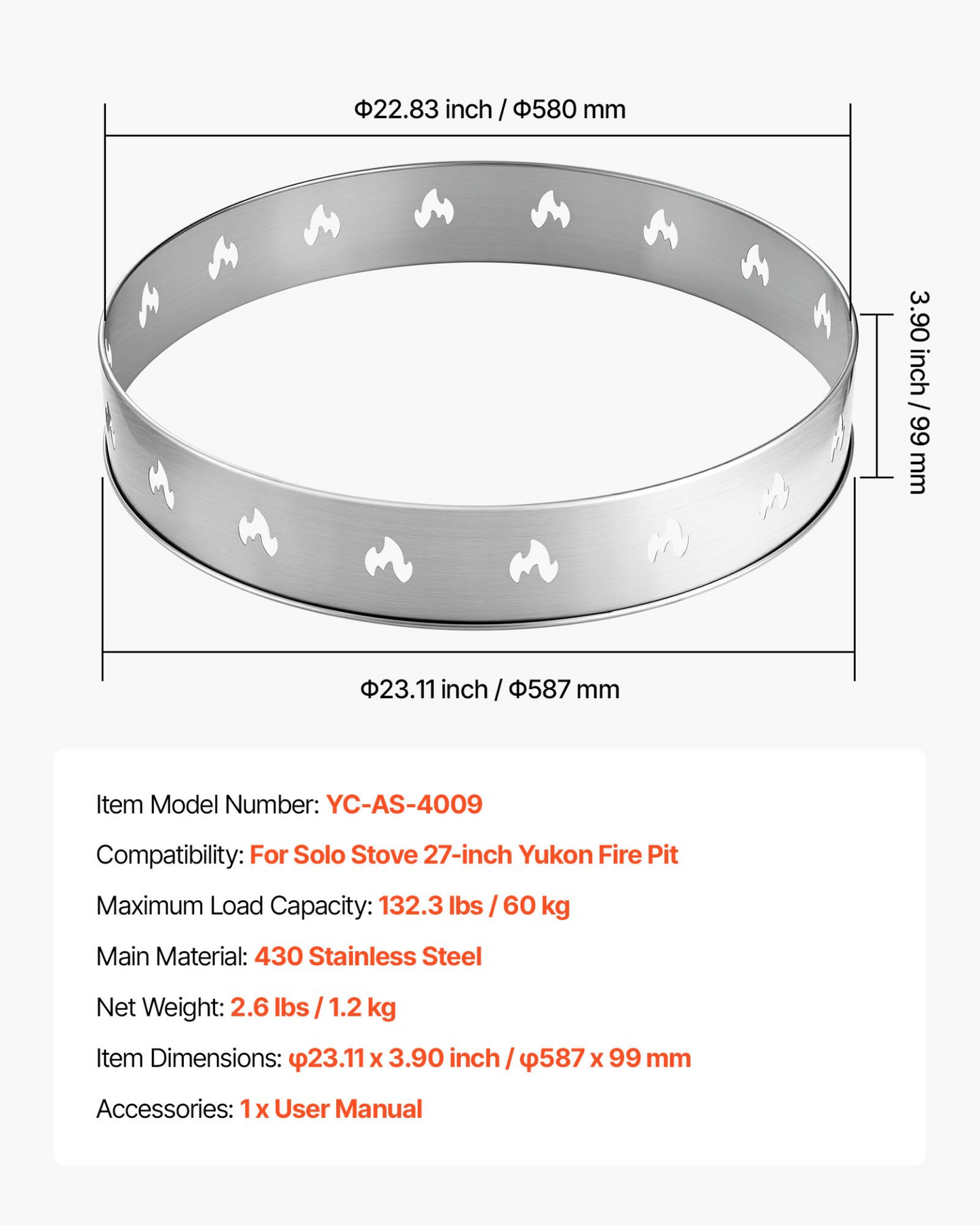 VEVOR Fire Pit Stand for Solo Stove Bonfire 68.6 cm Smokeless Fire Pit Ring