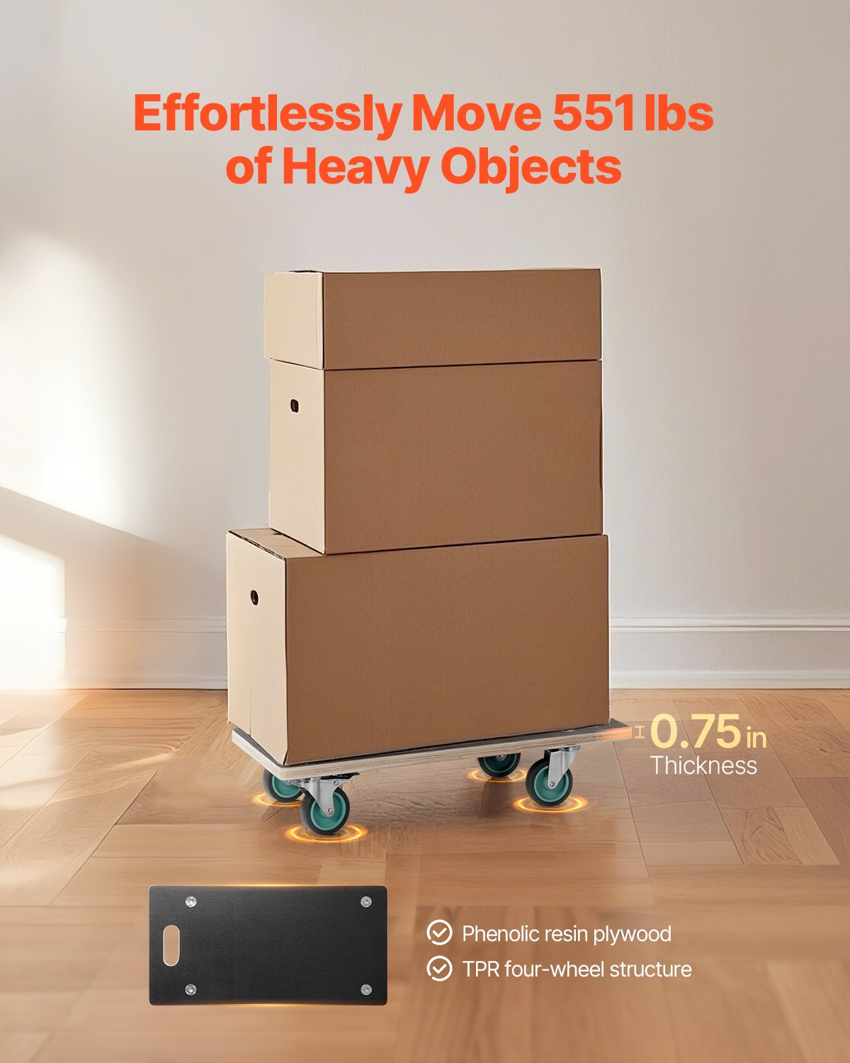 VEVOR Furniture Dolly 551 lbs Furniture Moving Dollies with 4 TPR Silent Wheels