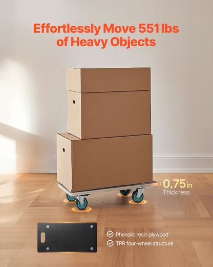 VEVOR Furniture Dolly 551 lbs Furniture Moving Dollies with 4 TPR Silent Wheels