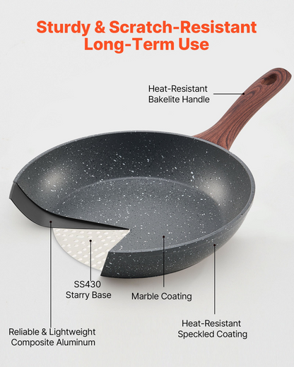 VEVOR 3Pcs Frying Pan Aluminum Skillet Set 250 280 325 mm Nonstick Seasoned Grey