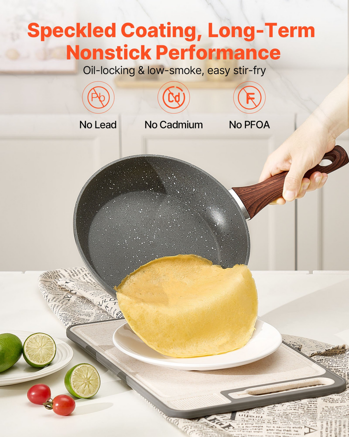 VEVOR 3Pcs Frying Pan Aluminum Skillet Set 250 280 325 mm Nonstick Seasoned Grey
