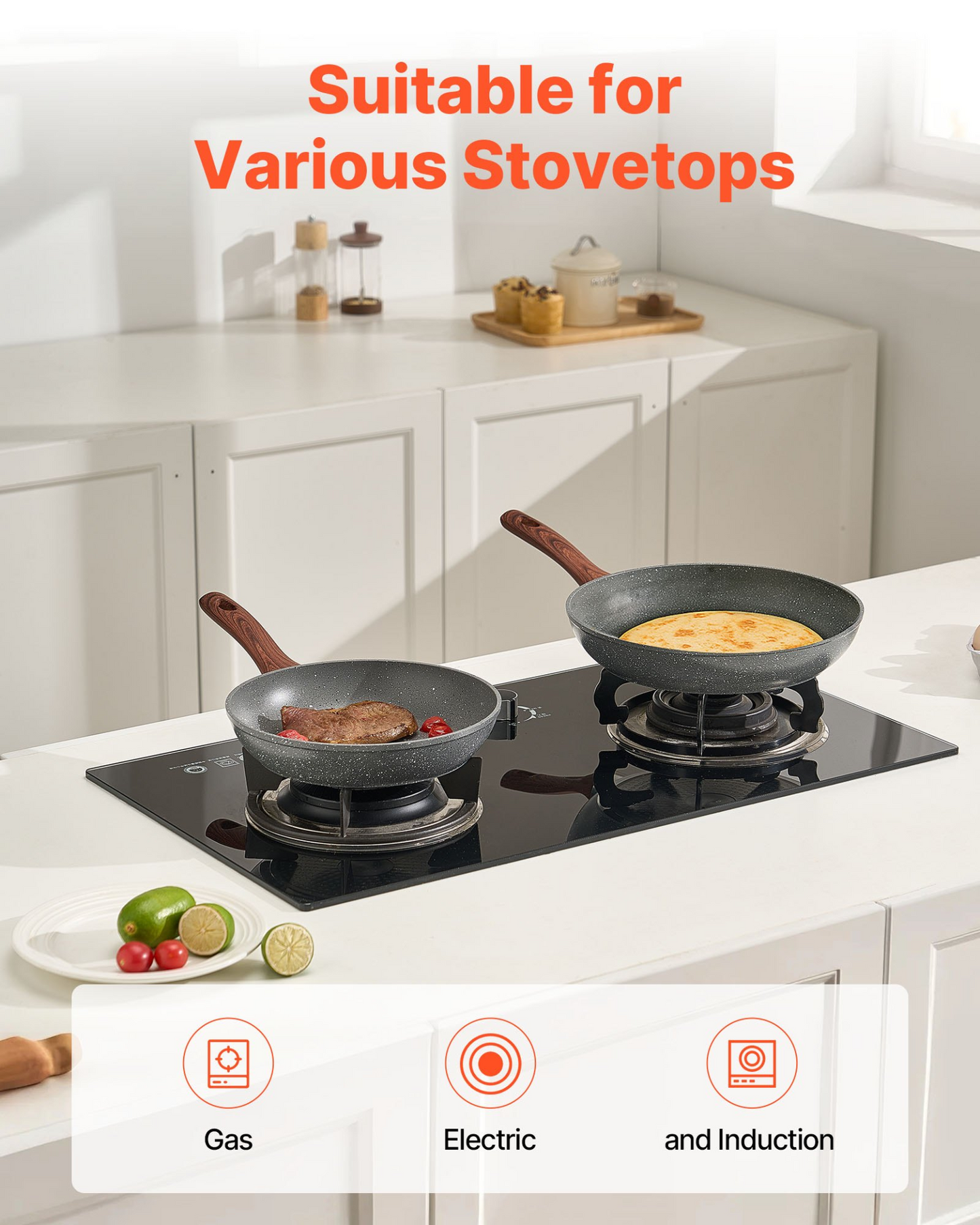 VEVOR 3Pcs Frying Pan Aluminum Skillet Set 250 280 325 mm Nonstick Seasoned Grey