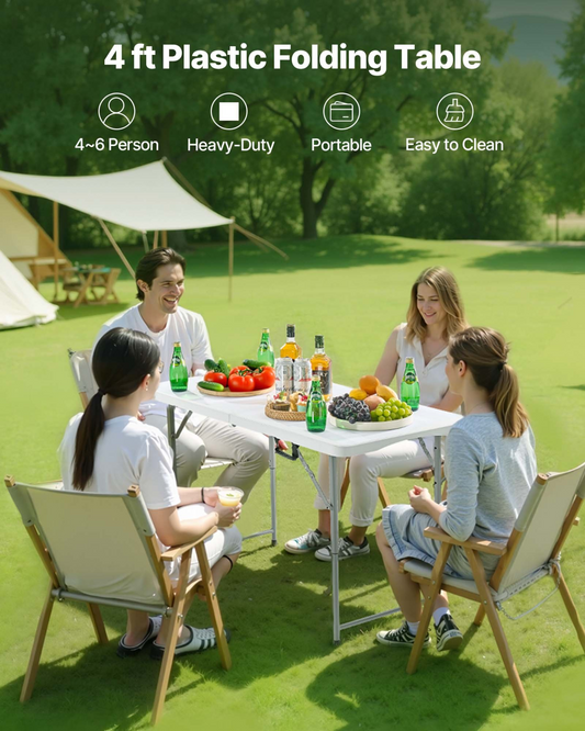 VEVOR 122cm Plastic Folding Table Portable Picnic Table Handle Indoor Outdoor