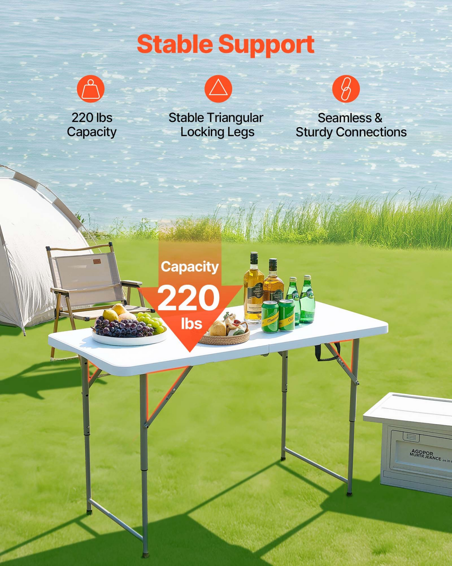 VEVOR 122cm Plastic Folding Table Portable Picnic Table Handle Indoor Outdoor