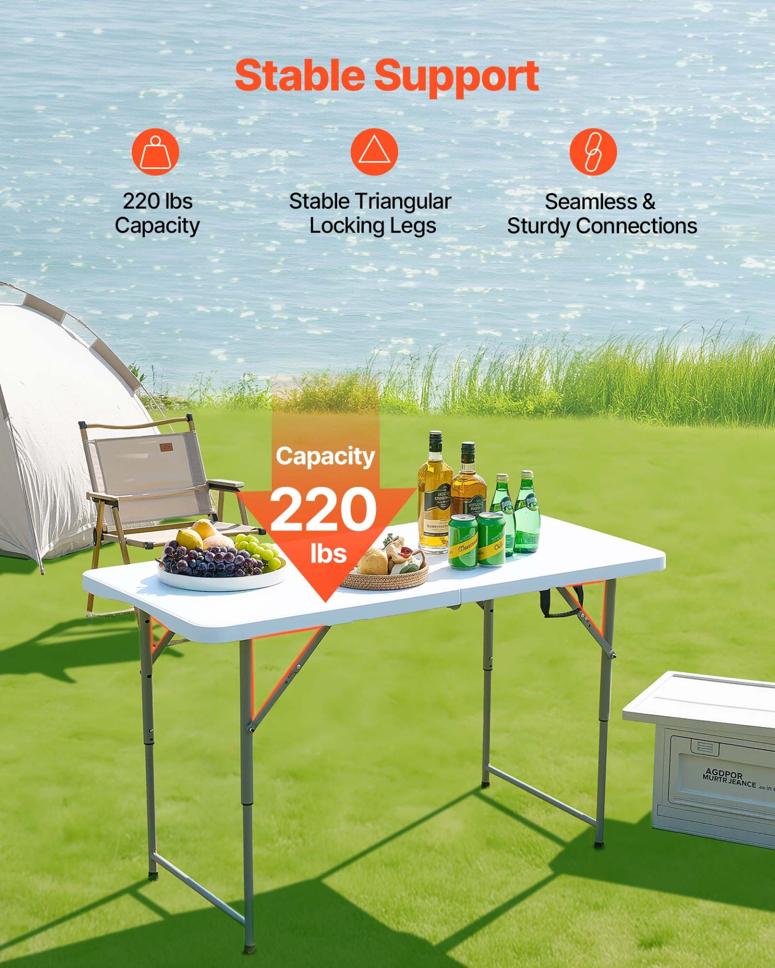 VEVOR 122cm Plastic Folding Table Portable Picnic Table Handle Indoor Outdoor