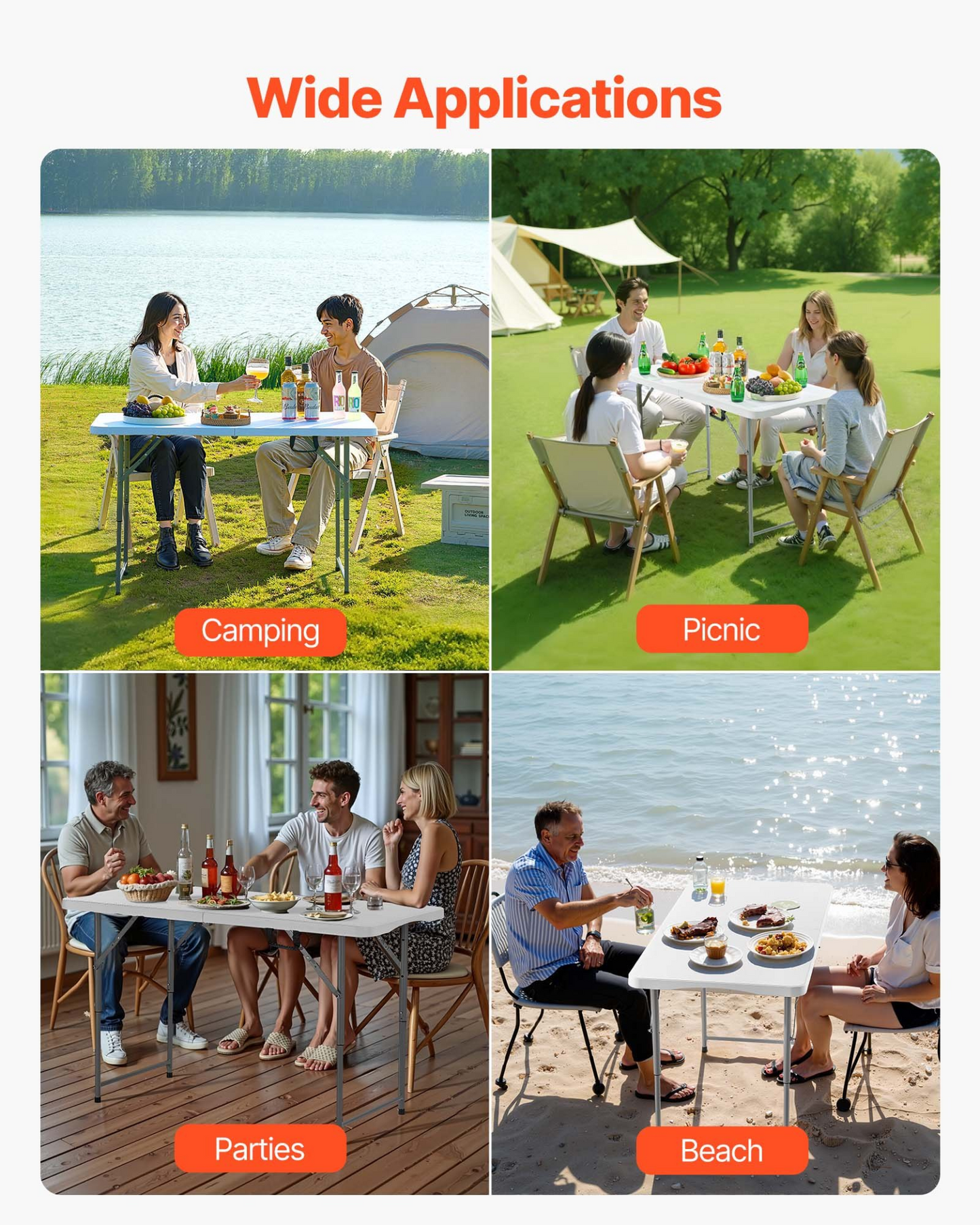 VEVOR 122cm Plastic Folding Table Portable Picnic Table Handle Indoor Outdoor