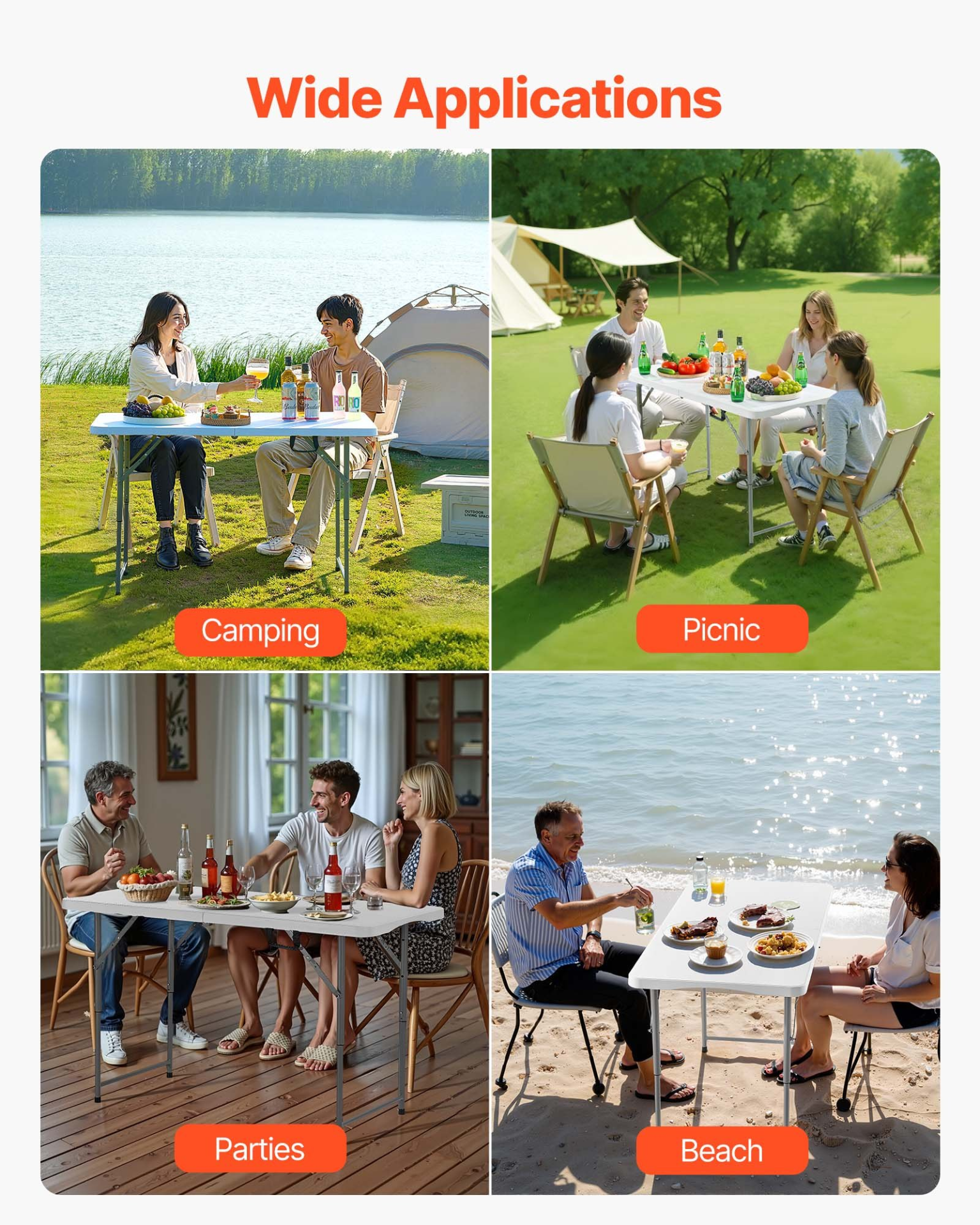 VEVOR 122cm Plastic Folding Table Portable Picnic Table Handle Indoor Outdoor