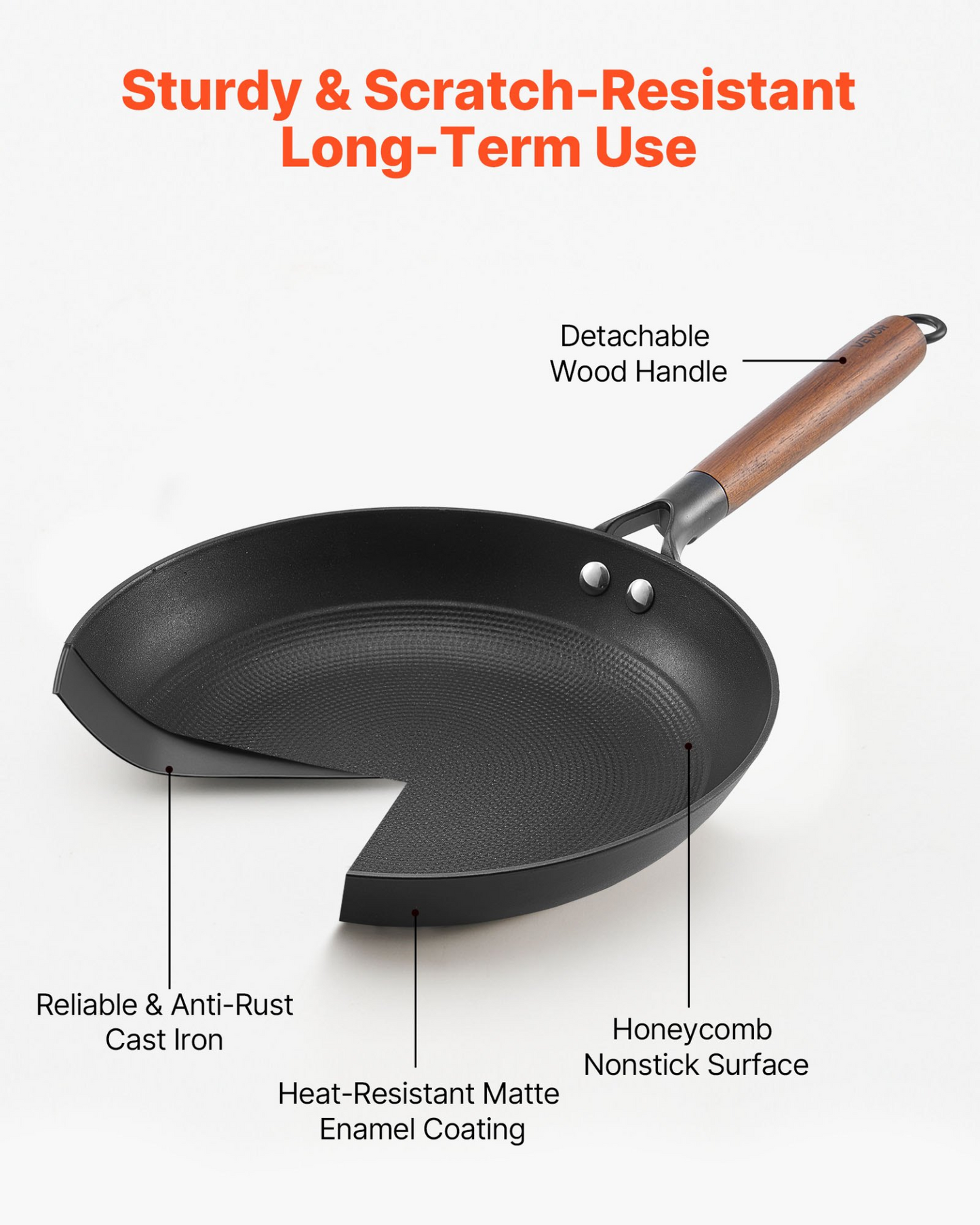 VEVOR 3 Piece Cast Iron Skillet Frying Pan Set 205 265 310 mm Nonstick Black