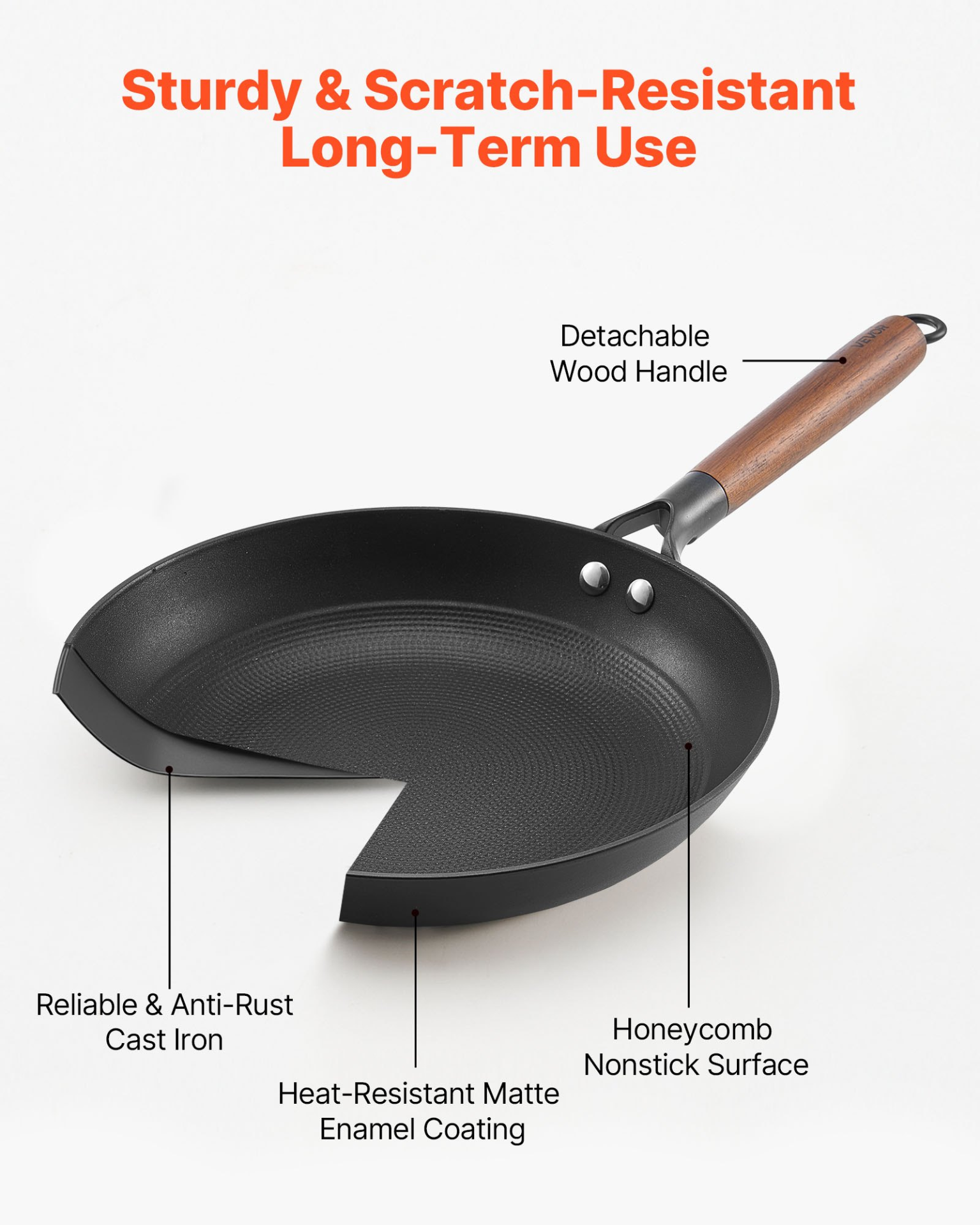 VEVOR 3 Piece Cast Iron Skillet Frying Pan Set 205 265 310 mm Nonstick Black