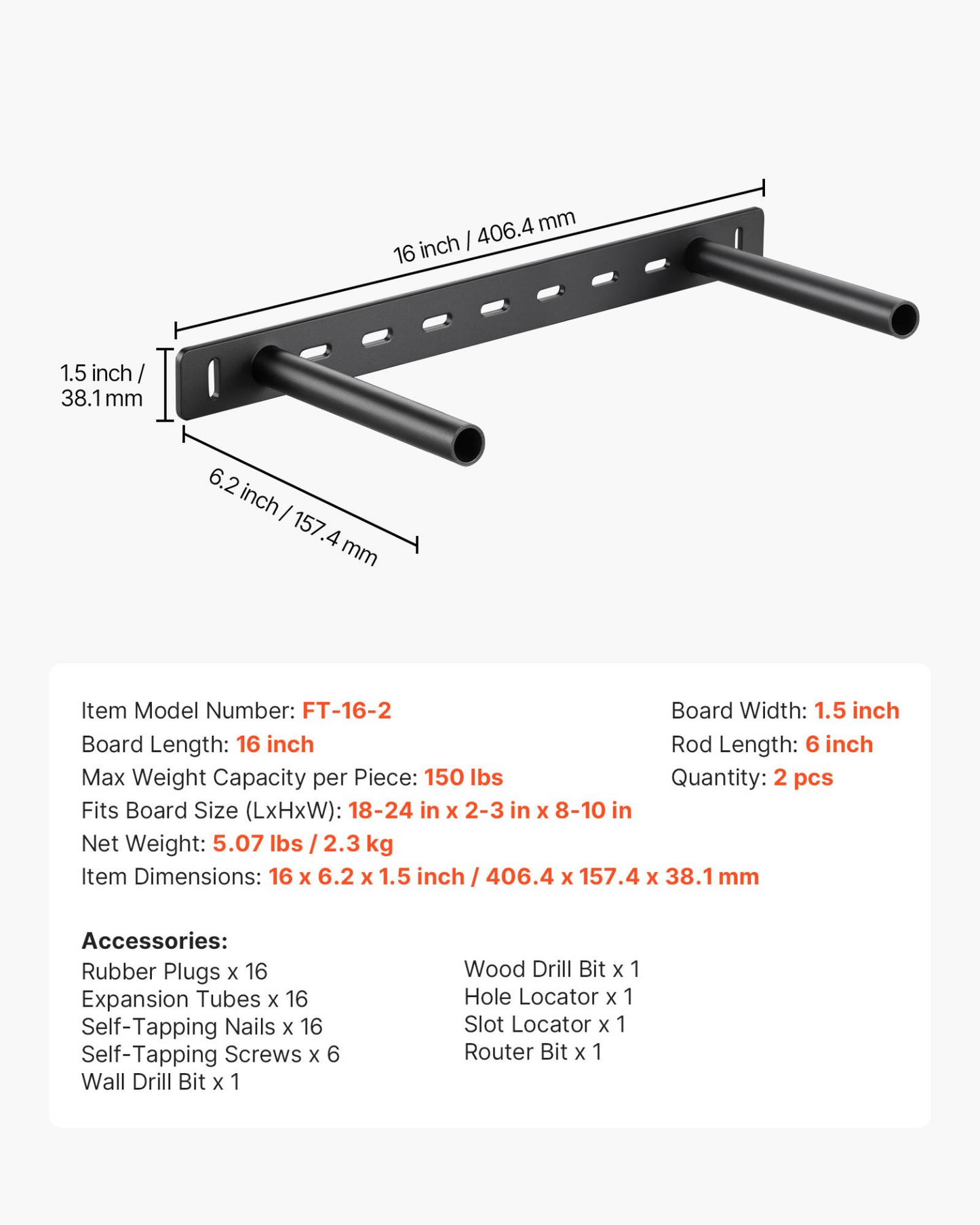 VEVOR 2 Pcs Shelf Brackets 16 inch / 406.4 mm Heavy Duty Floating Shelf Brackets