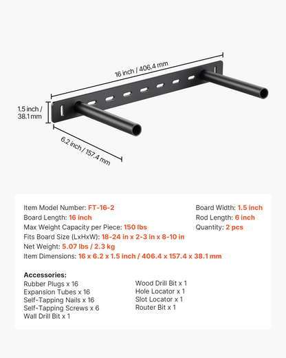 VEVOR 2 Pcs Shelf Brackets 16 inch / 406.4 mm Heavy Duty Floating Shelf Brackets