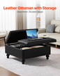 VEVOR 34 in Square Leather Ottoman with Storage Coffee Table for Living Room