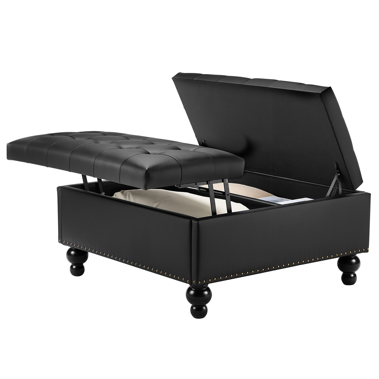 VEVOR 34 in Square Leather Ottoman with Storage Coffee Table for Living Room