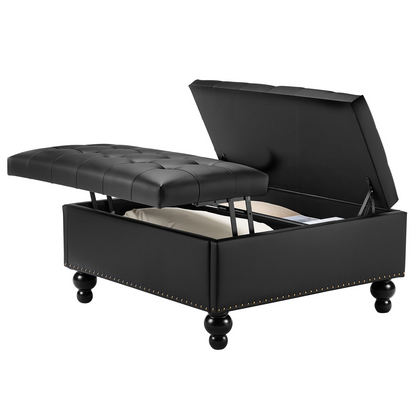 VEVOR 34 in Square Leather Ottoman with Storage Coffee Table for Living Room