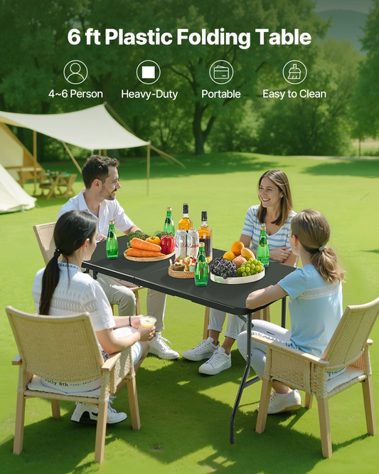VEVOR 180cm Plastic Folding Table Portable Picnic Table Handle Indoor Outdoor