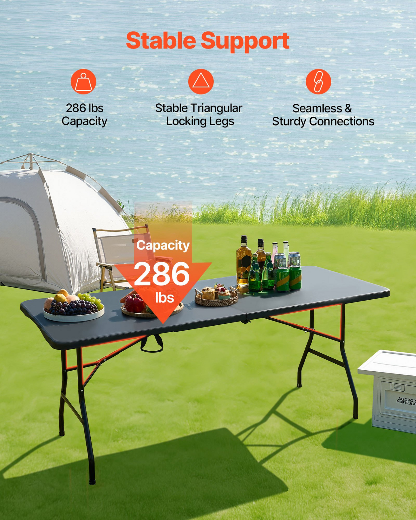 VEVOR 180cm Plastic Folding Table Portable Picnic Table Handle Indoor Outdoor