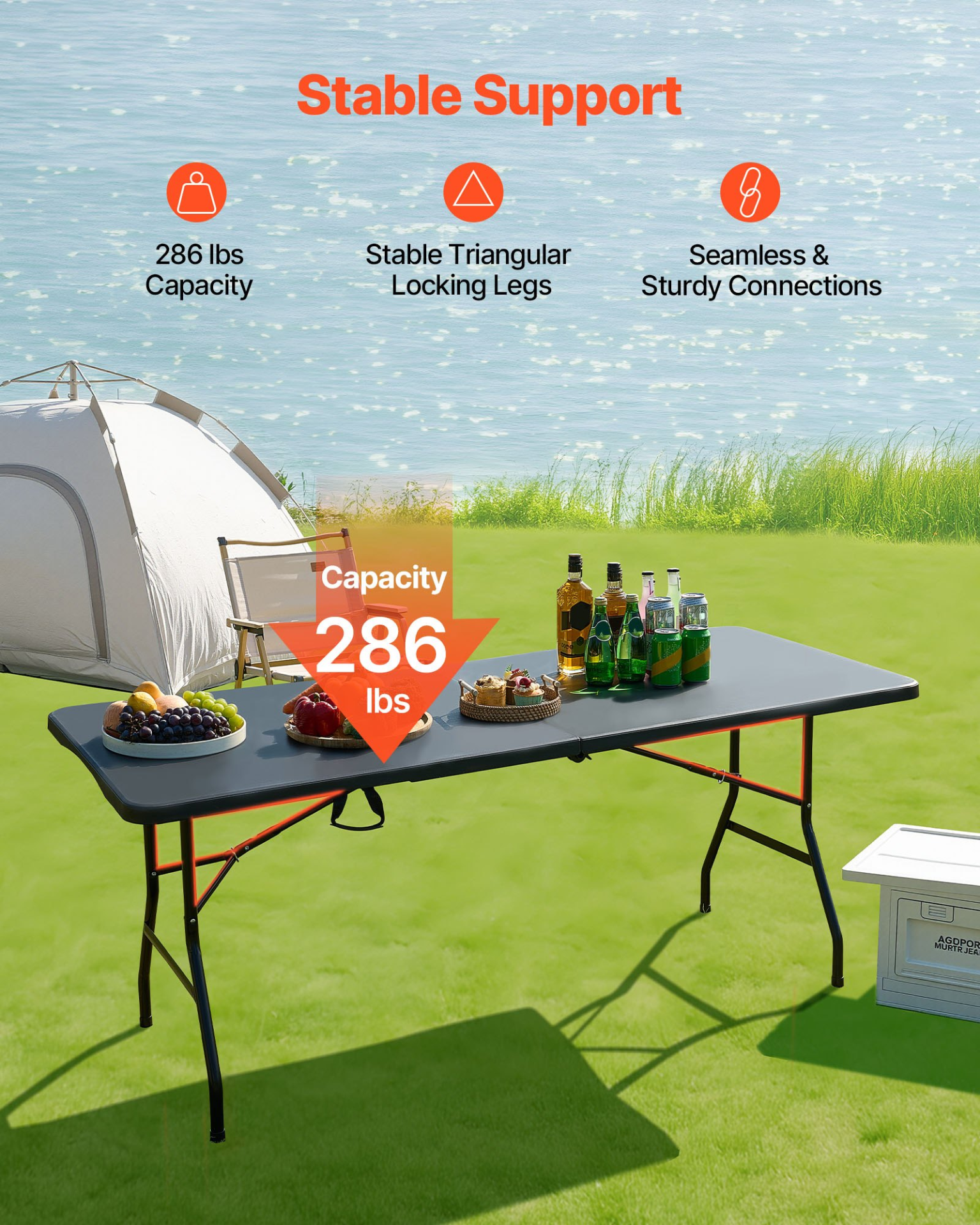 VEVOR 180cm Plastic Folding Table Portable Picnic Table Handle Indoor Outdoor