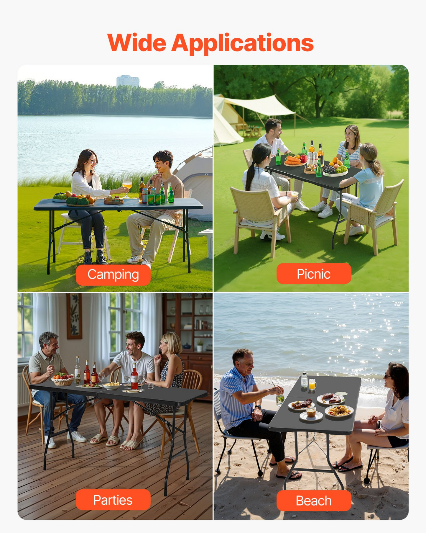 VEVOR 180cm Plastic Folding Table Portable Picnic Table Handle Indoor Outdoor
